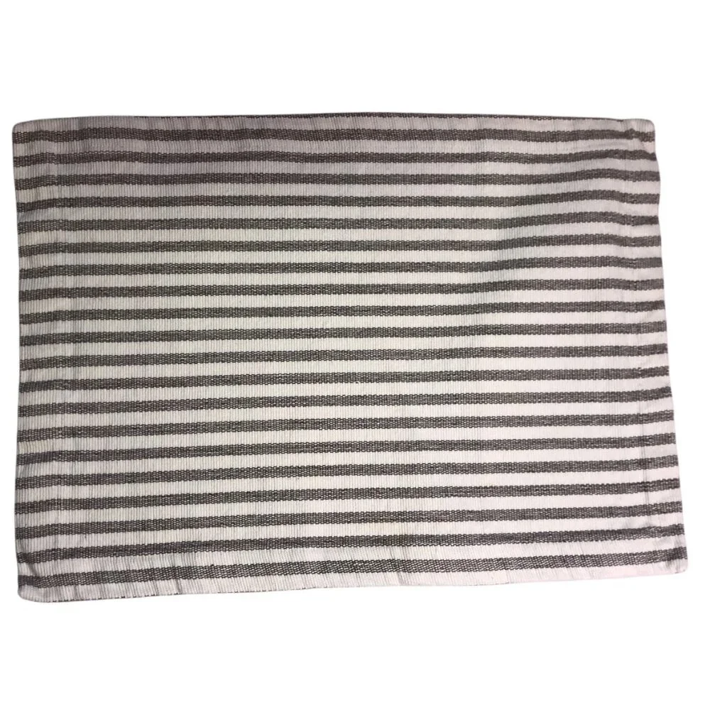 West Elm Set Three Cotton Place Mats, White with Gray Stripe. 100% Cotton India